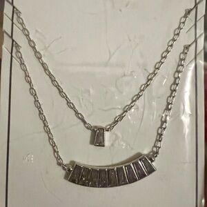 Beautiful Silver Double Chain Necklace with Crystal infused pendants.